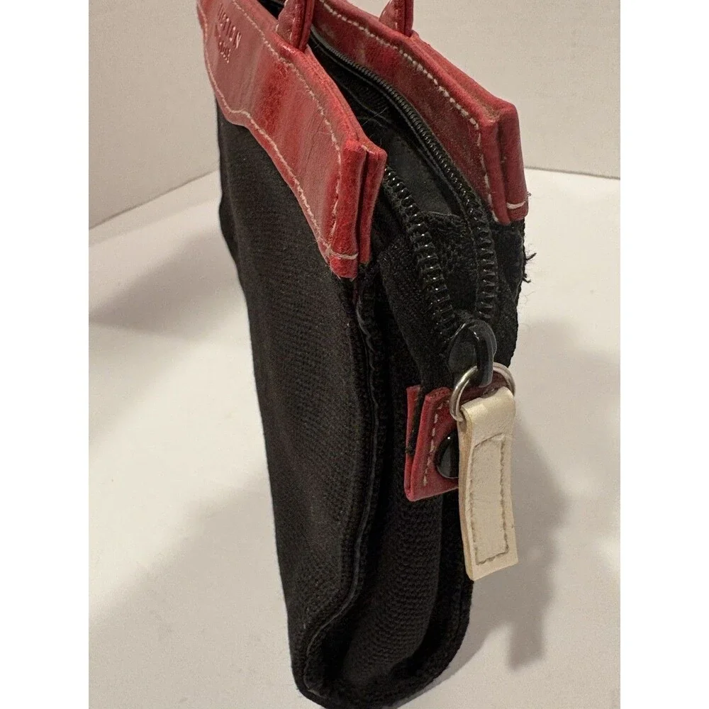 Kenneth Cole Reaction Black Canvas Red Leather Mini Tote Shoulder Bag Zip Top